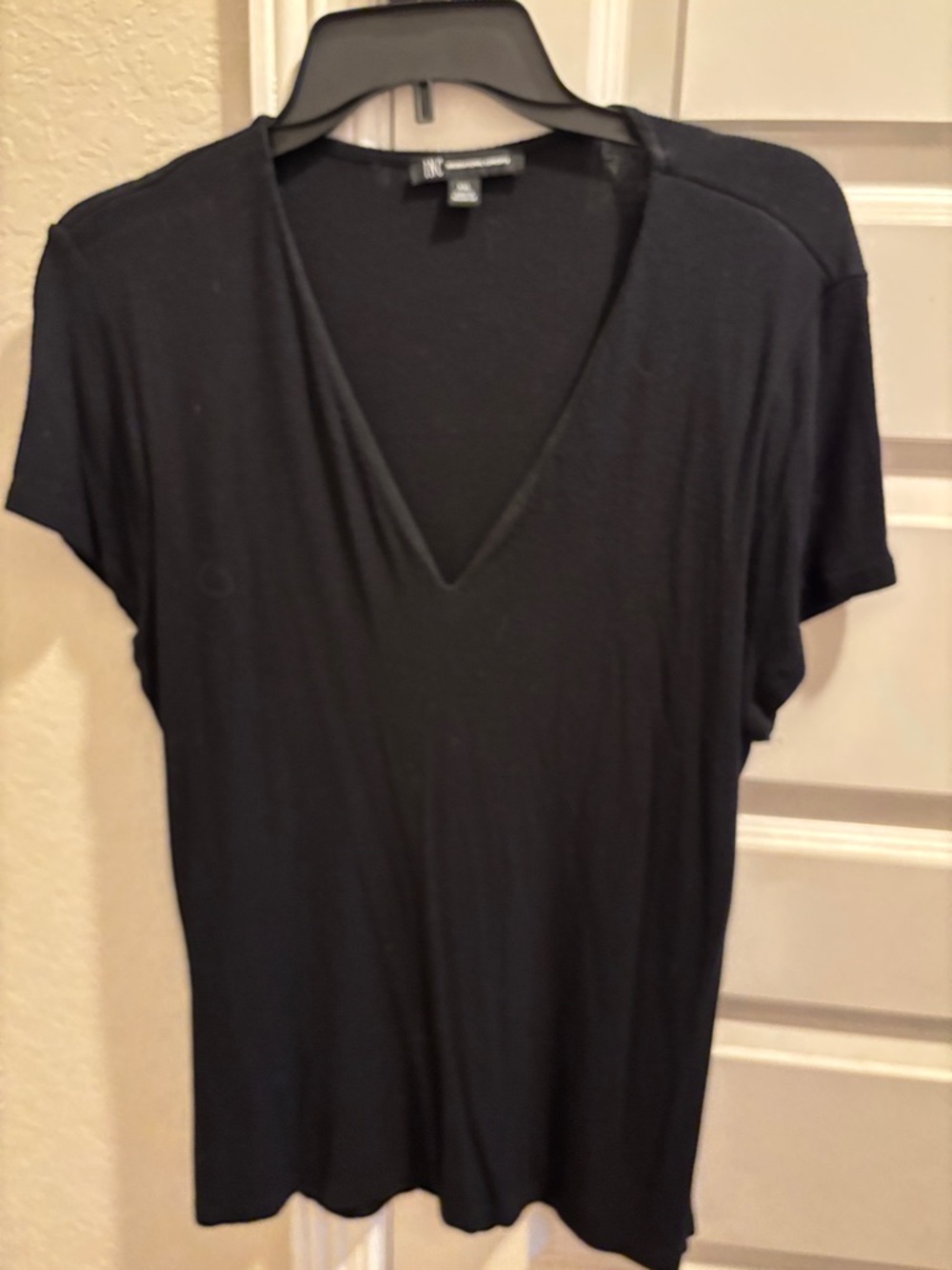 INC International Concepts Black V-Neck Short Sleeve Top